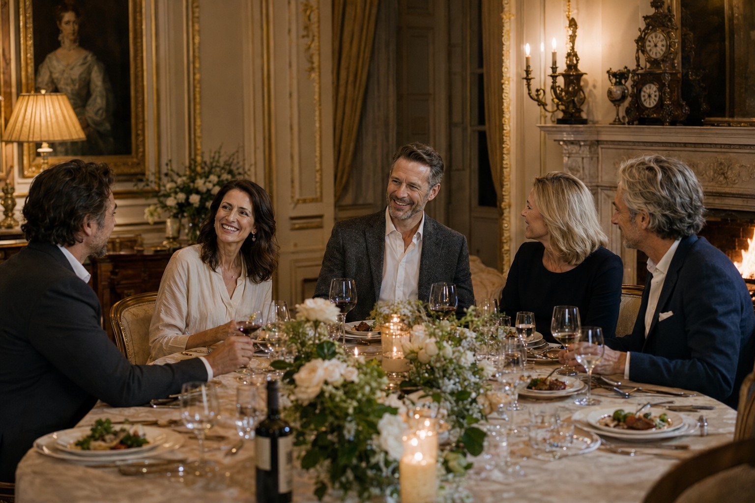 Members in conversation at a private dinner